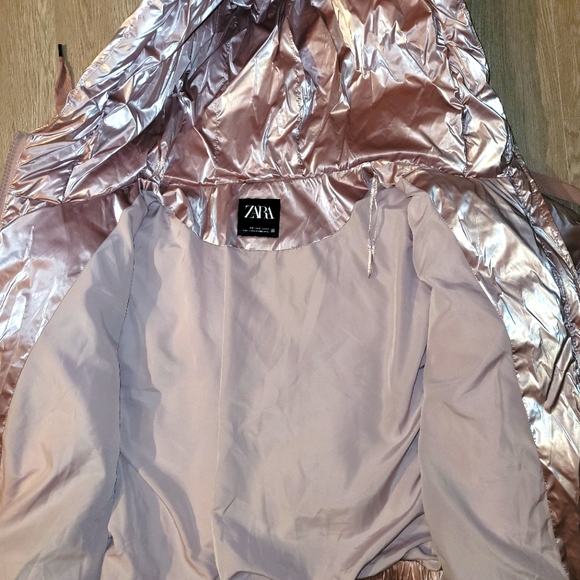 Zara pink metallic shine hooded Puffer jacket Size US S - Picture 6 of 8